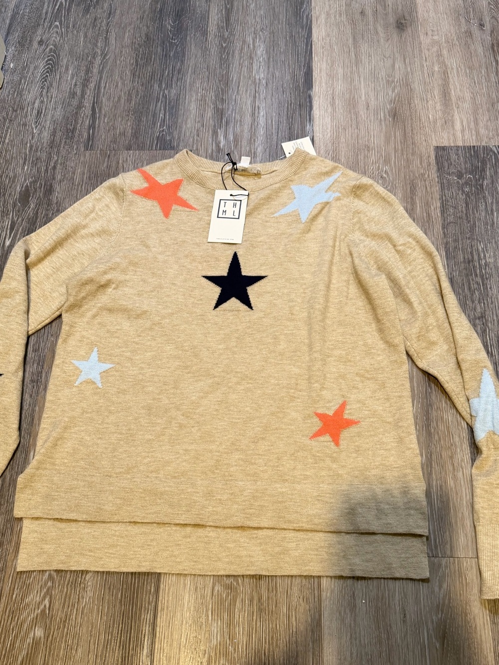 THML Beige Star Print Knit Pullover